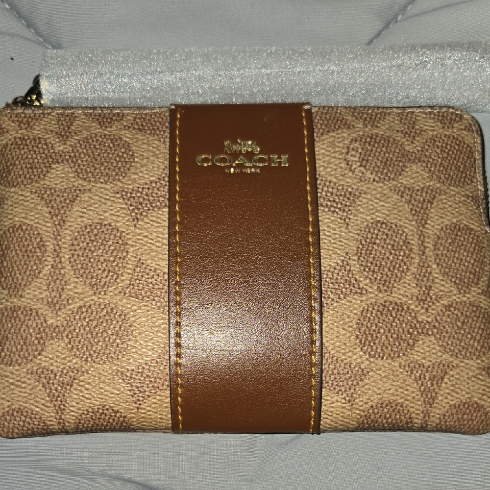 Coach Signature Canvas Wristlet in Brown and Tan